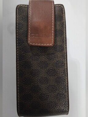 Celine Brown Patterned Leather Phone Case with Tan Strap